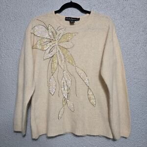 Vintage Gladys Bagley Womens Angora Beaded Sequin Granny‎ Floral Sweater Size M